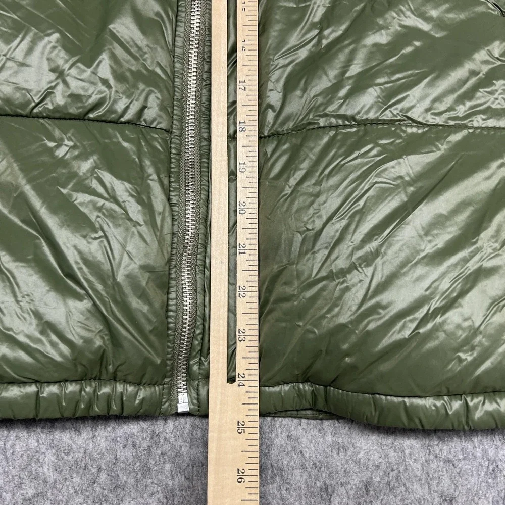 Old Navy Hooded Puffer Vest Womens Large Green Quilted‎ Fleece Lined About Thyme